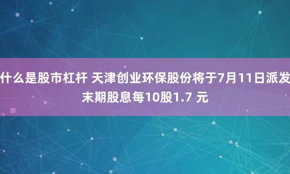 什么是股市杠杆 天津创业环保股份将于7月11日派发末期股息每10股1.7 元